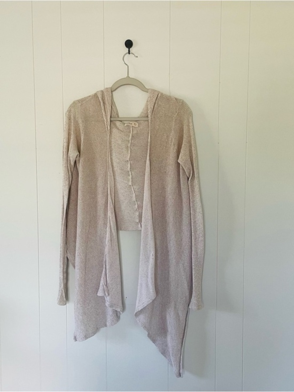 Hollister Light Beige Open-Front Hooded Cardigan